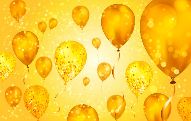 istock Glossy gold Flying helium Balloons with Bokeh Effect and glitter. Wedding, Birthday and Anniversary Background. Vector illustration for invitation card, party brochure, banner 1152391177