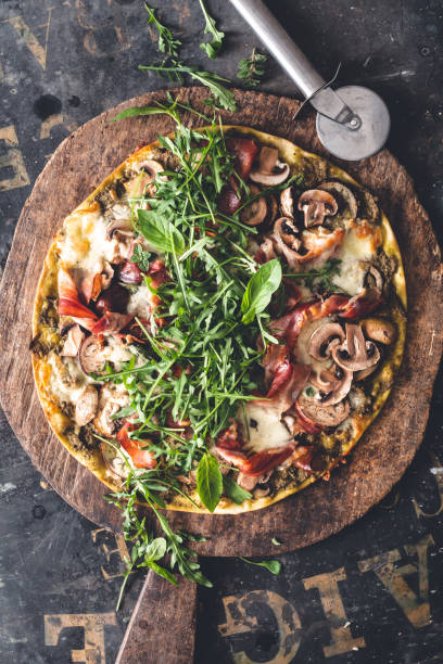 istock Pizza pesto, ham, eggplant, cheese and mushroom 1152393152