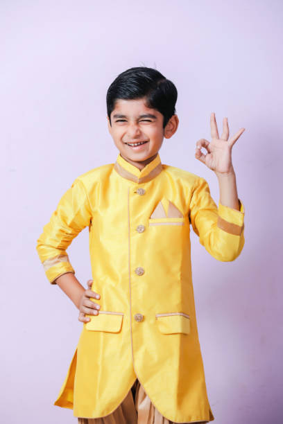 cute indian child on traditional wear - kurta imagens e fotografias de stock