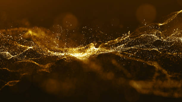 istock Abstract gold color digital particles wave with bokeh and light background 1152394072