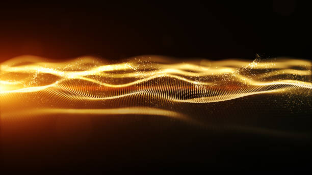 istock Abstract gold color digital particles wave with bokeh and light background 1152394128