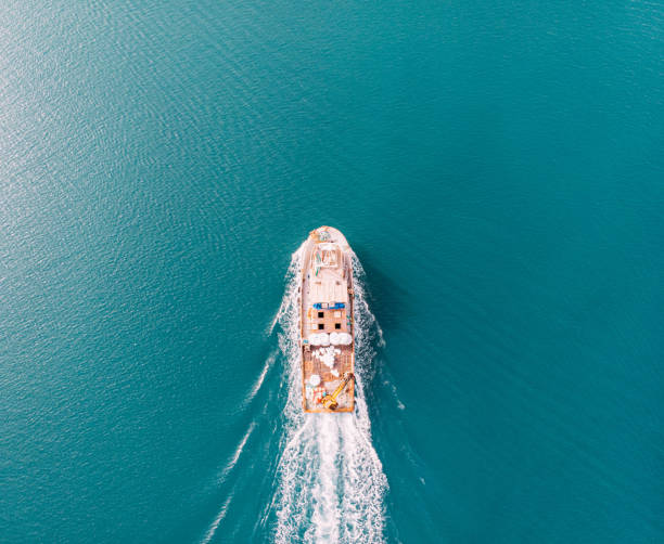 istock Aerial View Moving Fishing Boat 1152397609