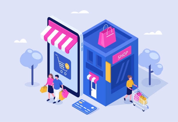 mobile shopping Mobile shopping concept. Can use for web banner, infographics, hero images. Flat isometric vector illustration isolated on white background. digital price stock illustrations