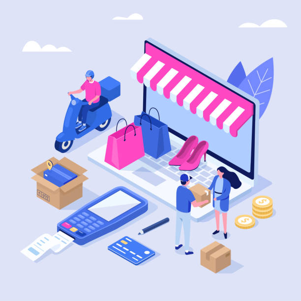 delivery and shopping Delivery and shopping concept. Can use for web banner, infographics, hero images. Flat isometric modern vector illustration. e commerce illustrations stock illustrations