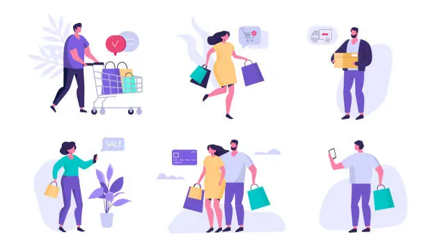 Vector illustration of shopping people