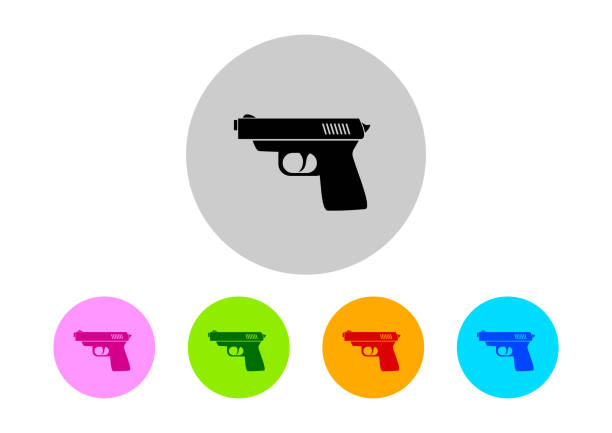 ilustrações de stock, clip art, desenhos animados e ícones de colorful gun icons - handgun gun blue black