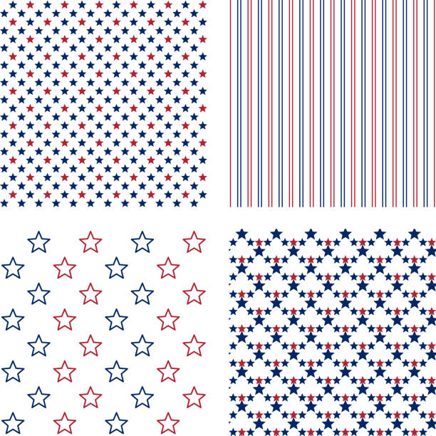 navy and red stars and stripes, vector seamless patterns set navy and red stars and stripes, vector seamless patterns set government designs stock illustrations
