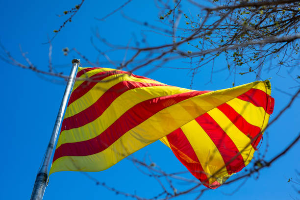 istock Catalan flag fluttering in the wind in Montjuic Castle 1152406814
