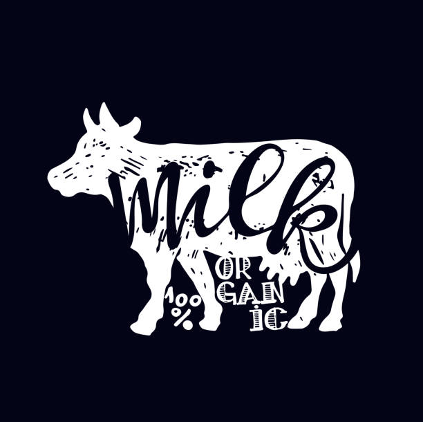 istock Nature 100% Milk - cute lettering label art for packing - Almond Milk - Cow 1152409154