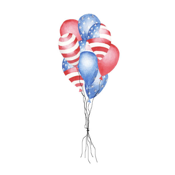 ilustrações, clipart, desenhos animados e ícones de jogo da aguarela de baloons multicolor isolados no fundo branco - american flag fourth of july watercolor painting painted image