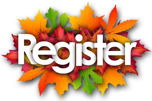 register Register word and autumn leaves background education registration event stock illustrations