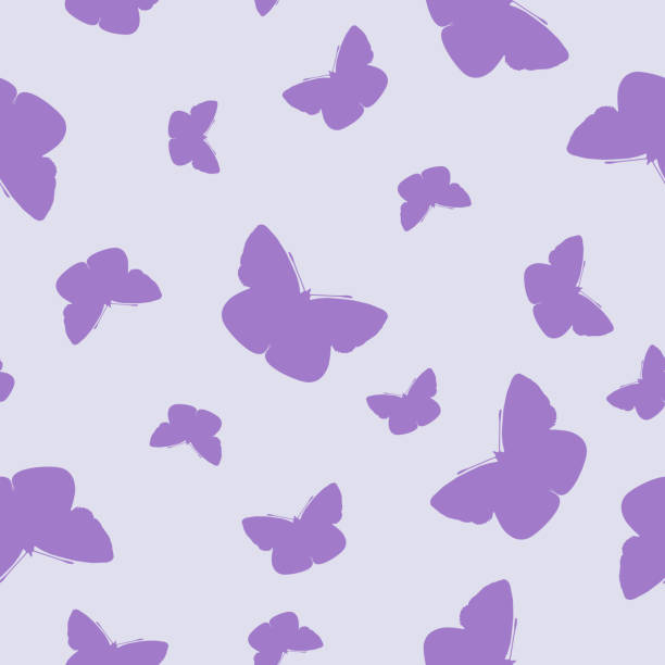 Seamless pattern purple Butterfly on violet, vector eps 10 Seamless pattern purple Butterflies on violet background. Simple butterfly flying kids print for fabric textile, wall paper, banner. Vector design eps 10 simple butterfly outline pictures stock illustrations