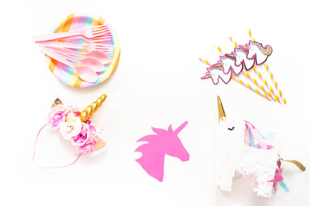 istock Objects for unicorn themed kids birthday party. 1152420049