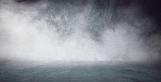 vazio escuro quarto abstrato nevoeiro fumaça brilho raios parede e piso interior exibe produto - foto de acervo