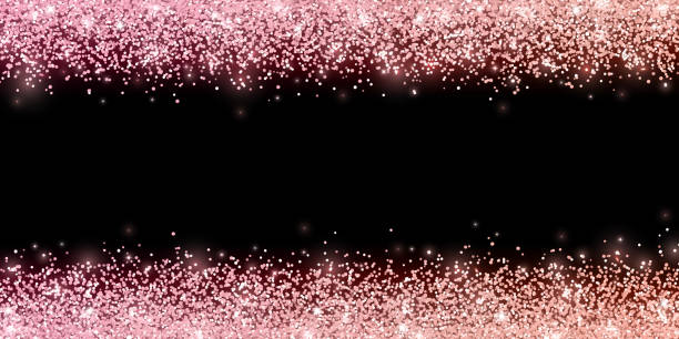 rosengold glitzert mit farbeffekt auf schwarzem hintergrund, horizontal breiter rand. vektor - peach dark peaches backgrounds stock-grafiken, -clipart, -cartoons und -symbole