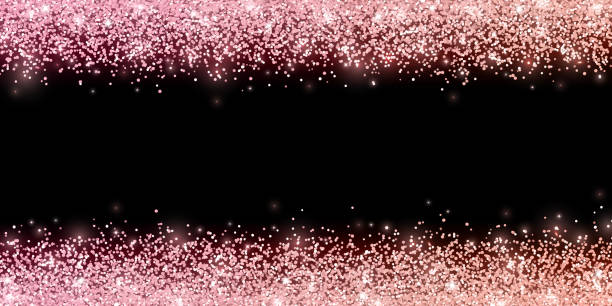 ilustrações de stock, clip art, desenhos animados e ícones de rose gold glitter with color effect on black background, horizontal wide border. vector - backgrounds pink luxury dark