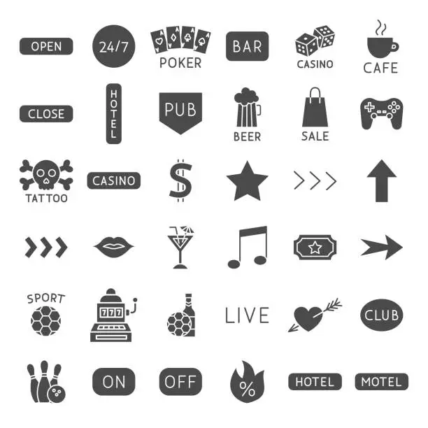 Vector illustration of Bar Signs Solid Web Icons