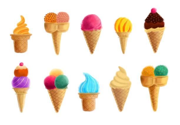 Assorted ice creams collection Assorted ice creams collection isolated on a white background whip cream dollop stock illustrations