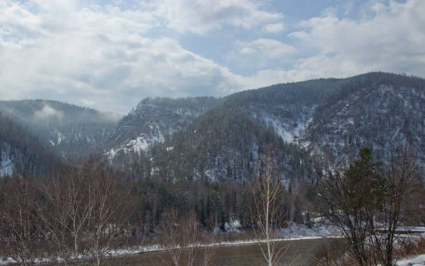 istock Hilly coast of the Siberian river. 1152425081