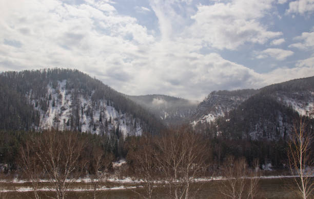Hilly coast of the Siberian river.