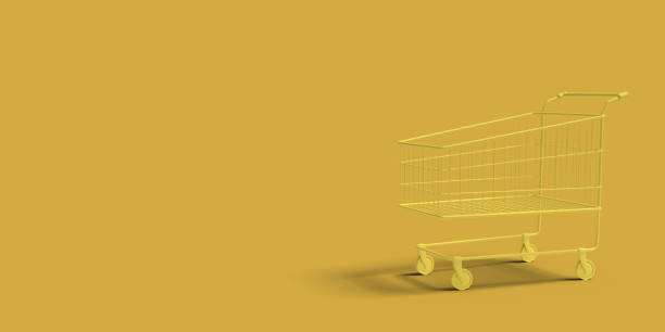 istock Yellow shop cart on a yellow background abstract image. 3D render. 1152425549