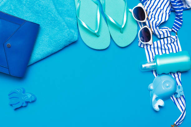 istock Beachwear and accessories on a blue background 1152426283