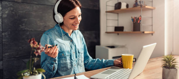 Business woman doing video call at office