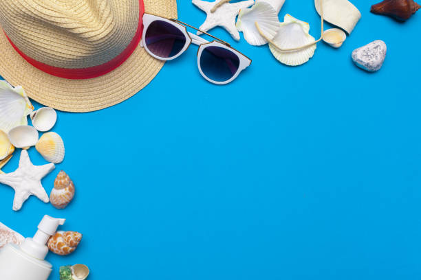 istock Beachwear and accessories on a blue background 1152427930