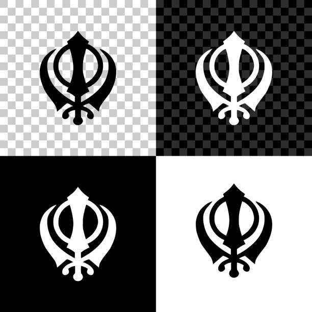 sikhismus religion khanda symbolsymbol isoliert auf schwarzem, weißem und transparentem hintergrund. khanda sikh symbol. vektorabbildung - khanda stock-grafiken, -clipart, -cartoons und -symbole