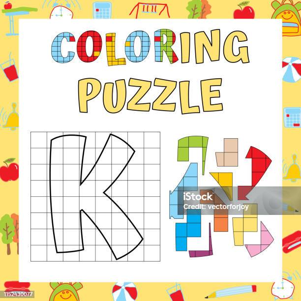 Alphabet Coloring Puzzle Logic And Writing Educational Exercise Fine Motor Skills Worksheet Vector Illustration Stock Illustration - Download Image Now