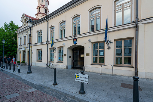 Vilnius, Lithuania. May 2019.  A view of the Swedish embassy palace.
