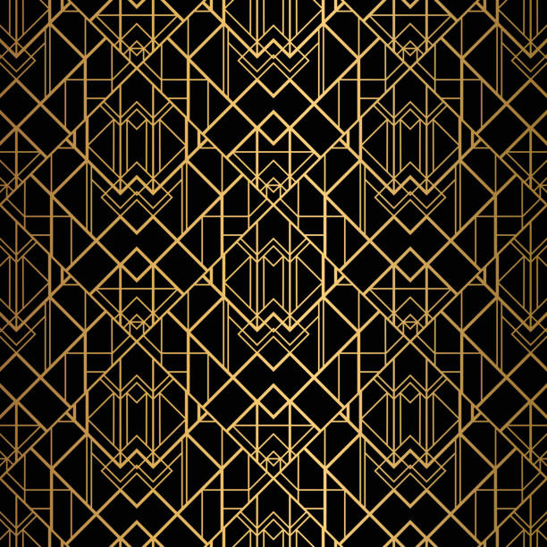 ゴールドとブラックカラーのアールデコ調のシームレスなパターン - art deco点のイラスト素材／クリップアート素材／マンガ素材／アイコン素材