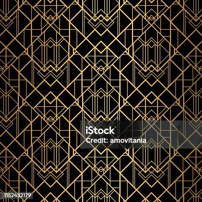 istock Art deco seamless pattern in gold and black colors 1152432179