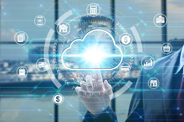 finger touch with virtual cloud computing icon over the network connection, cyber security data protection business technology privacy concept - layman imagens e fotografias de stock