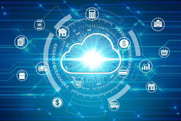 cloud computing icon over the network connection, cyber security data protection business technology privacy concept - layman imagens e fotografias de stock
