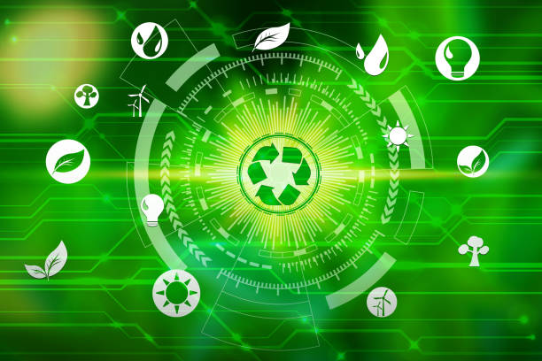 istock environment icons over the Network connection on nature background, Technology ecology concept 1152433305