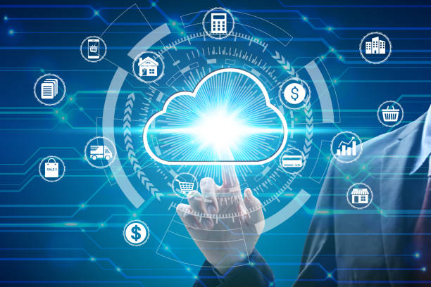 finger touch with virtual cloud computing icon over the network connection, cyber security data protection business technology privacy concept - layman imagens e fotografias de stock