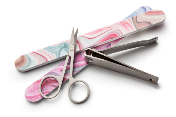 Toiletries: Nail Clipper, Nail Scissors and Nail Files Isolated on White Background