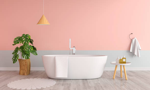 istock Pink bathroom interior bathtub, 3D rendering 1152437750