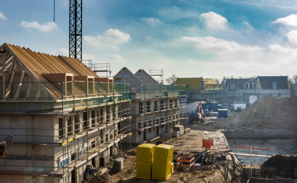 construction site of new homes building industry, lifestyle, architecture row house photos stock pictures, royalty-free photos & images