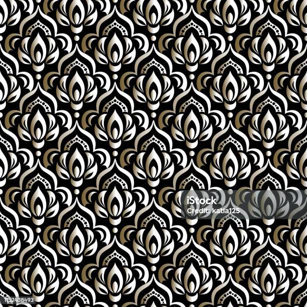 Vector Damask Seamless Pattern Element Indian Islam Arabic Stock Illustration - Download Image Now