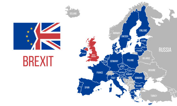 ilustraciones, imágenes clip art, dibujos animados e iconos de stock de brexit-mapa de la unión europea con nombres de países. mapa de la europa aislado sobre fondo blanco. vector illustration - europe european union currency euro symbol european union flag