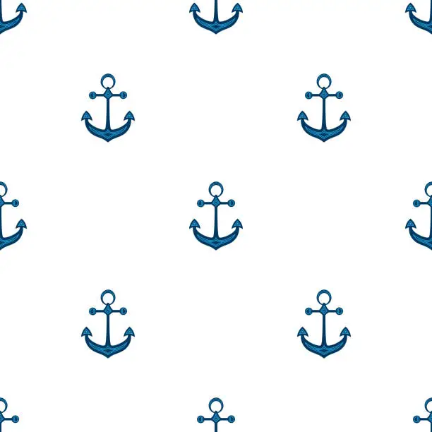 Vector illustration of Ship anchor. Background in the marine style. Seamless pattern. Can be used as wallpaper, wrapping paper, textiles.