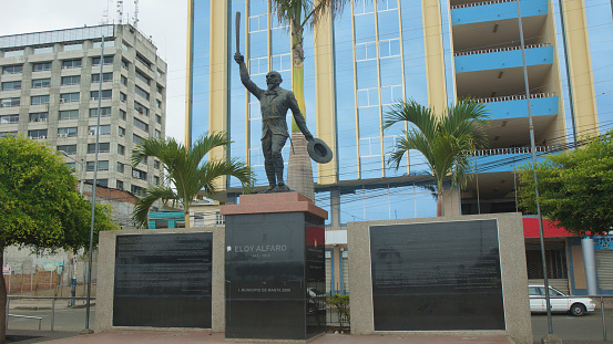 Manta, Manabi / Ecuador - September 2 2018: View of the monument to Eloy Alfaro in the center of the city