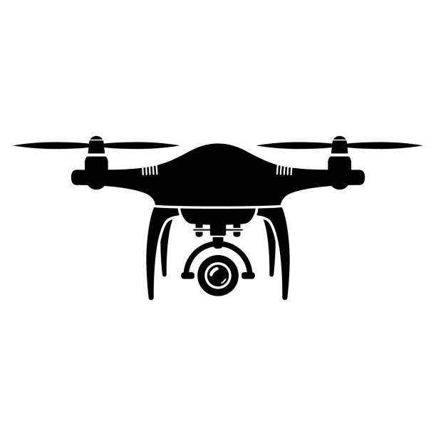 drohne mit actionkamera. quadcopter - drohne fotos stock-grafiken, -clipart, -cartoons und -symbole
