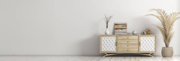 istock Modern interior with wooden dresser 3d rendering 1152447037