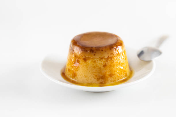 istock Creme caramel dessert or flan on white table. Popular egg sweet  background. 1152447420
