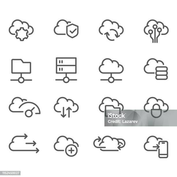 Cloud Computing Line Icons Set Data Sync Transfer Cloud Storage Stock Illustration - Download Image Now