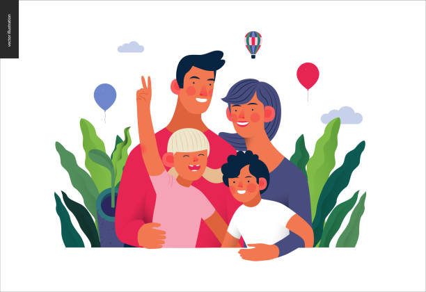 Medical insurance template - family health and wellness Medical insurance template -family health and wellness -modern flat vector concept digital illustration of a happy family of parents and children, family medical insurance plan laughing illustrations stock illustrations