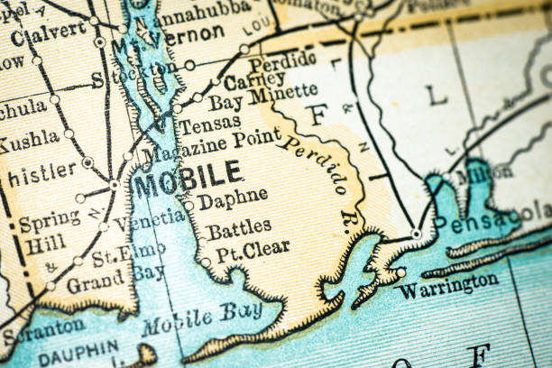 istock Antique USA map close-up detail: Mobile, Alabama 1152453338